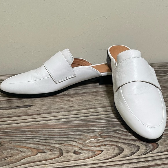 Halogen White Leather Mules Flats Slide On Low Block Heel Casual Preppy Size 9 - Picture 16 of 16